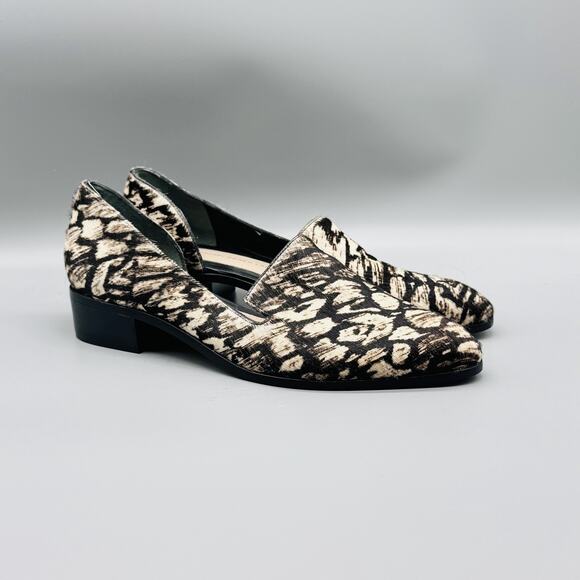 10 Crosby Derek Lam Shoes Womens 10 Black Animal Print Loafer Block Heel Pony - Picture 2 of 13